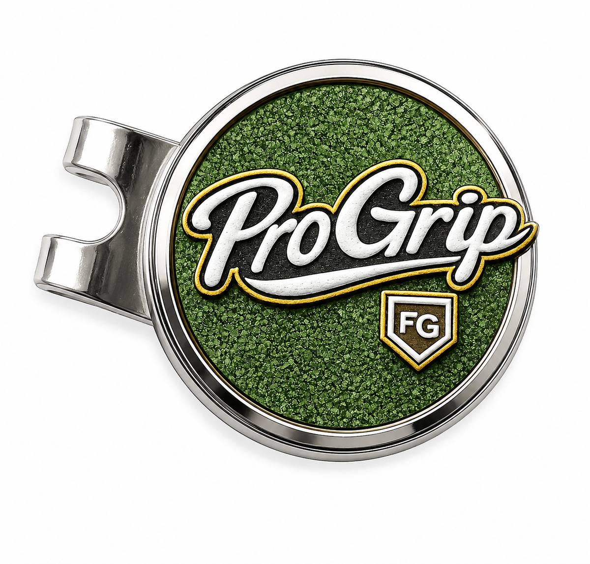 Silver golf hat clip with custom printed 15/16-inch steel ball marker